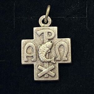 Vintage Italian PAX peace cross pendant Chi-Rho & fish.
Stamped ITALY